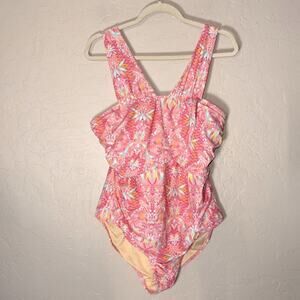 Talbots cabana life tummy control full coverage pinktropical pinapple one piece